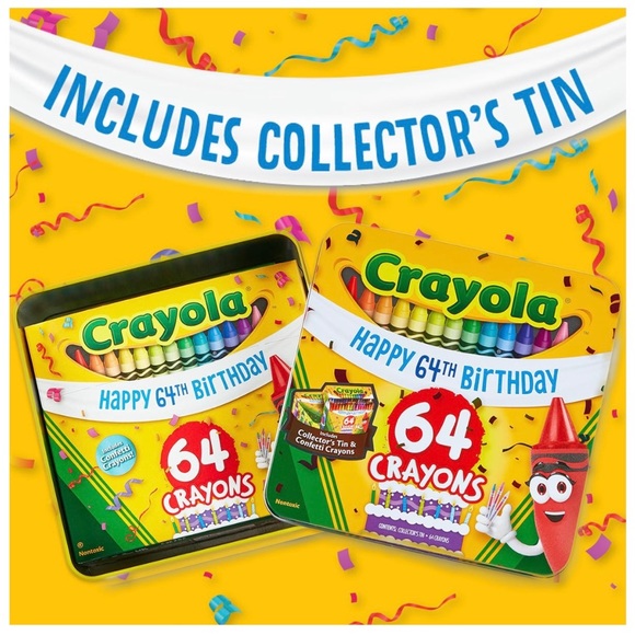 Brand New Crayola Happy 64th Birthday Collectors Tin & Confetti CrayonS - Picture 3 of 8